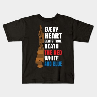 Greatdane Every Heart Beats True Neath The Red White And Blue Happy Independence July 4th Day Dogs Kids T-Shirt